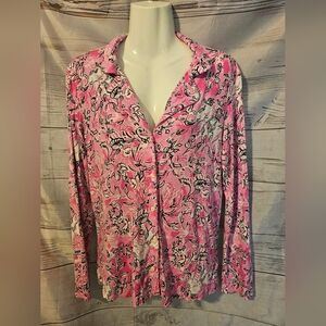 Lilly Pulitzer Pink Floral Button Down Sleep Shirt Size Small